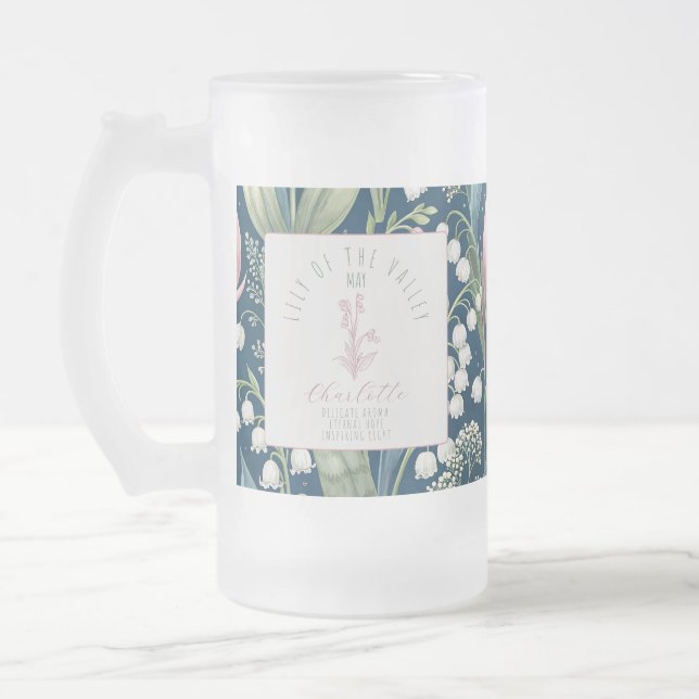 Personalized May Birth Flower Frosted Glass Beer Mug (Left)