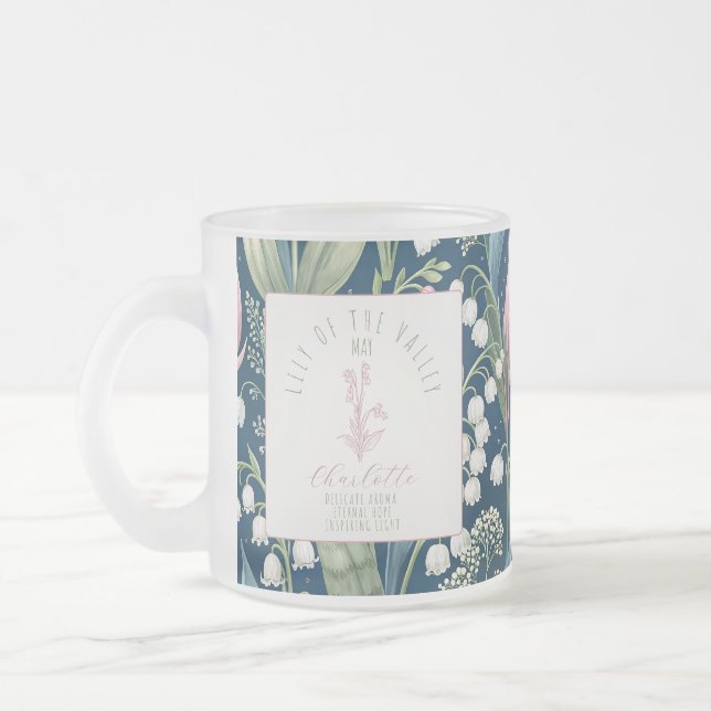 Personalized May Birth Flower Frosted Glass Coffee Mug (Left)