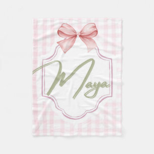 Personalized Maya Baby Girl Nursery Bow&Gingham  Fleece Blanket