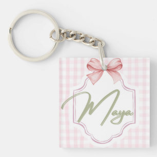 Personalized Maya Baby Girl Nursery Bow&Gingham  Key Ring