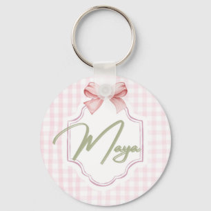 Personalized Maya Baby Girl Nursery Bow&Gingham  Key Ring