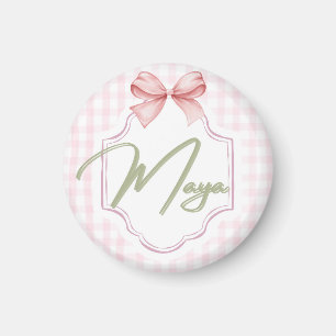 Personalized Maya Baby Girl Nursery Bow&Gingham Magnet