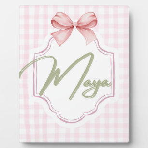 Personalized Maya Baby Girl Nursery Bow&Gingham  Plaque