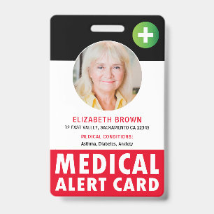 Personalized Medical Alert Card ID Badge