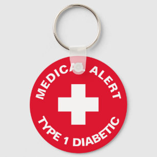 Personalized Medical Alert  Diabetic Red  Key Ring