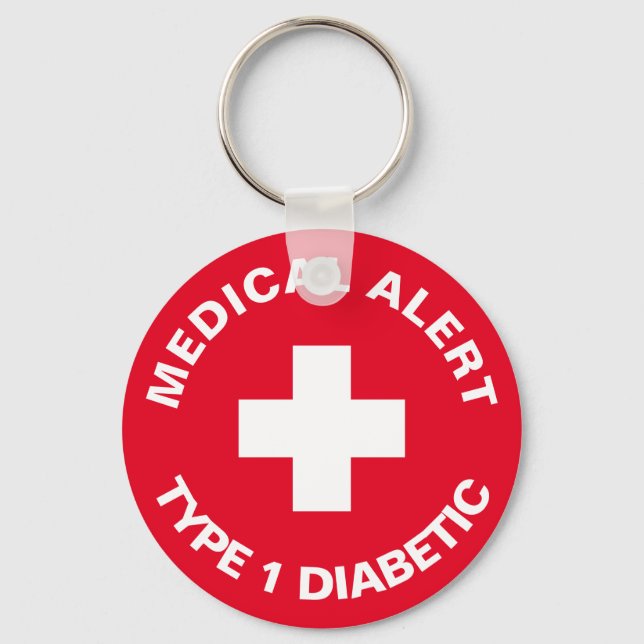 Personalized Medical Alert  Diabetic Red  Key Ring (Front)