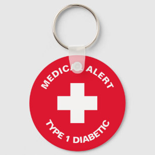 Personalized Medical Alert  Diabetic Red  Key Ring