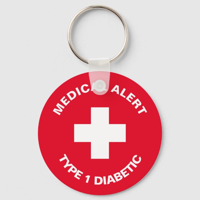 Personalized Medical Alert  Diabetic Red  Key Ring (Front)