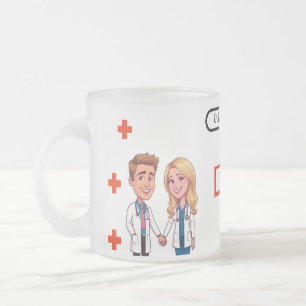 Personalized Medical Cartoon Doctors red cross Frosted Glass Coffee Mug