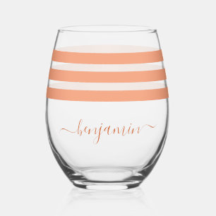 Personalized Medium Peach Lines Stemless Wine Glass