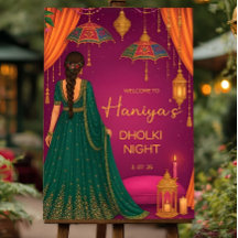 Personalized Mehndi Welcome Sign: Vibrant Dholki 