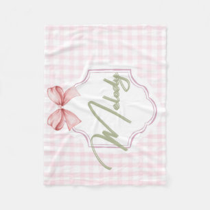Personalized Melody Baby Girl Nursery Bow&Gingham Fleece Blanket
