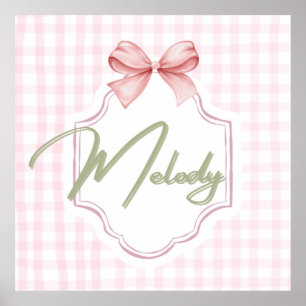Personalized Melody Baby Girl Nursery Bow&Gingham Poster