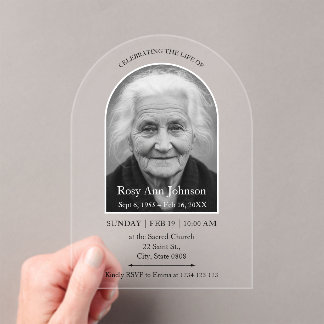 Personalized Memorial Funeral Photo  Acrylic Invitations