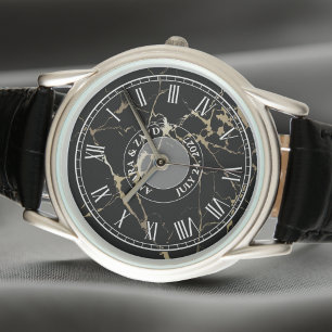 Personalized Men's Classic Watch. Dark Marble-Look Watch