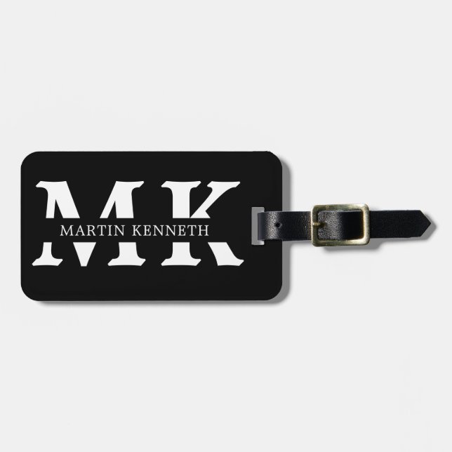 Personalized Men's Monogram Black And White Luggage Tag (Front Horizontal)