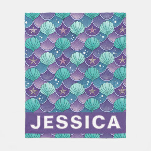 Personalized Mermaid Scales Ocean Aqua Fantasy Fleece Blanket