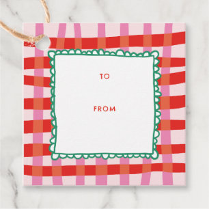 Personalized Merry and Bright Red Checkered  Favour Tags