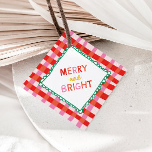 Personalized Merry and Bright Red Checkered  Favour Tags