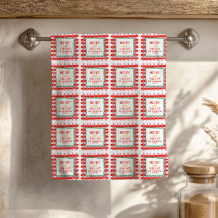 Personalized Merry and Bright Red Checkered Tea Towel
