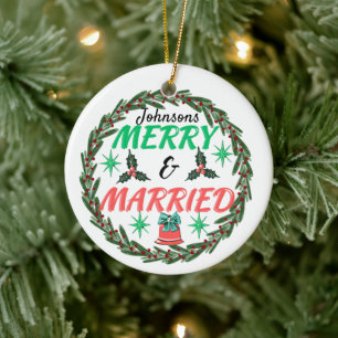 Personalized merry and married ,married couple ceramic tree decoration