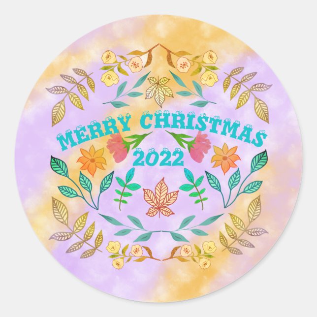 PERSONALIZED MERRY CHRISTMAS 20XX CLASSIC ROUND STICKER (Front)