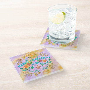 PERSONALIZED MERRY CHRISTMAS 20XX GLASS COASTER