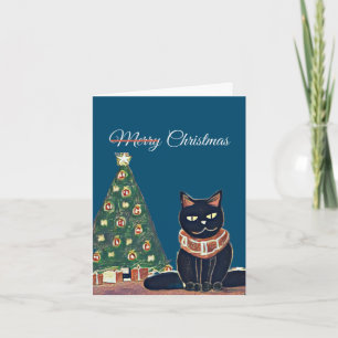 Personalized Merry Christmas Angry Black Cat  Holiday Card