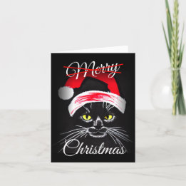 Personalized Merry Christmas Angry Black Cat  Holiday Card