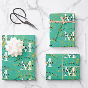 Personalized Merry Christmas Copper Monogram  Wrapping Paper Sheet