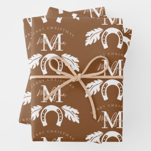 Personalized Merry Christmas Cowboy Girl Monogram  Wrapping Paper Sheet