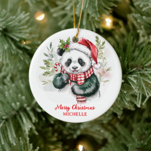 Personalized Merry Christmas Cute Panda Bear Ceramic Tree Decoration