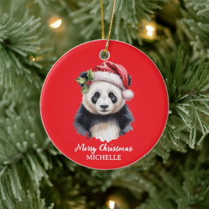 Personalized Merry Christmas Cute Panda Bear Ceramic Tree Decoration