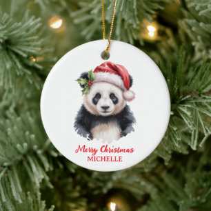 Personalized Merry Christmas Cute Panda Bear Ceramic Tree Decoration