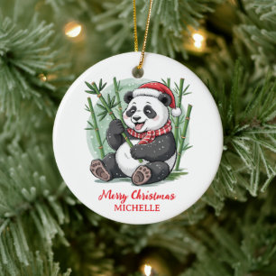 Personalized Merry Christmas Cute Panda Bear Ceramic Tree Decoration