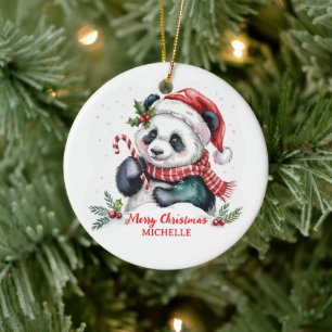 Personalized Merry Christmas Cute Panda Bear Ceramic Tree Decoration