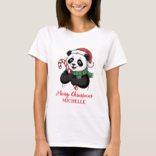 Personalized Merry Christmas Cute Panda Bear T-Shirt