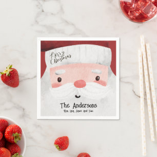 Personalized Merry Christmas Cute Santa Claus Face Napkin