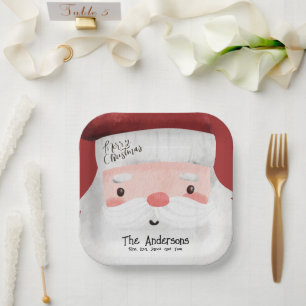 Personalized Merry Christmas Cute Santa Claus Face Paper Plate