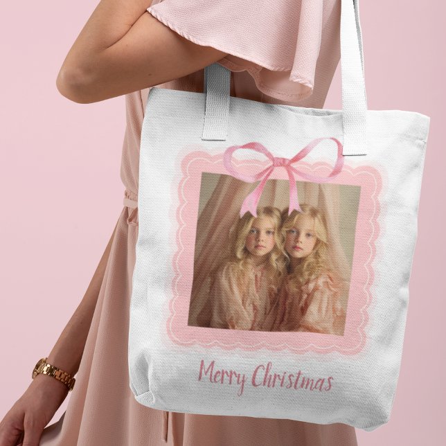 Personalized Merry Christmas Family Photo Tote Bag (Creator Uploaded)