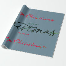 PERSONALIZED MERRY CHRISTMAS GIFT WRAP GRAY BLUE 