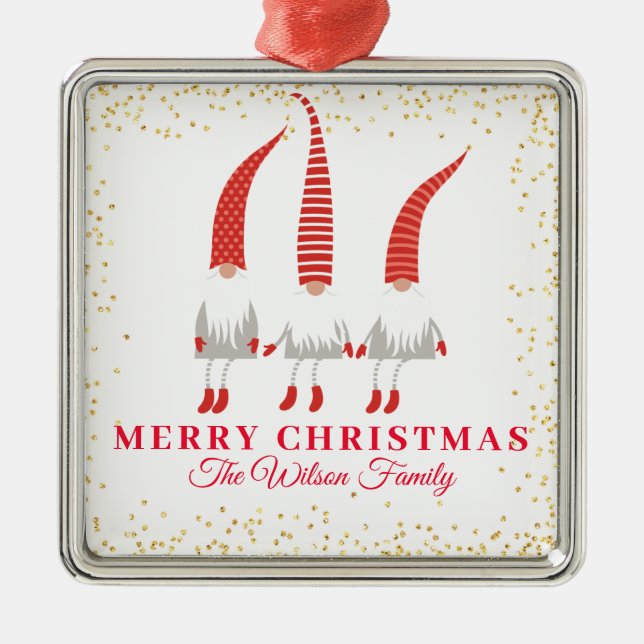 Personalized Merry Christmas Gnomes Metal Tree Decoration (Front)
