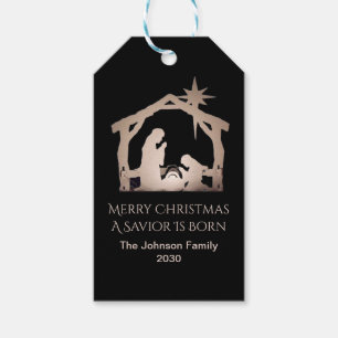 Personalized Merry Christmas Gold Nativity  Gift Tags