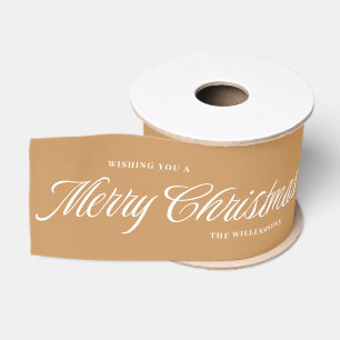 Personalized Merry Christmas Gold Ribbon Grosgrain Ribbon