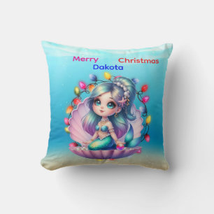 Personalized Merry Christmas Mermaid Pillow