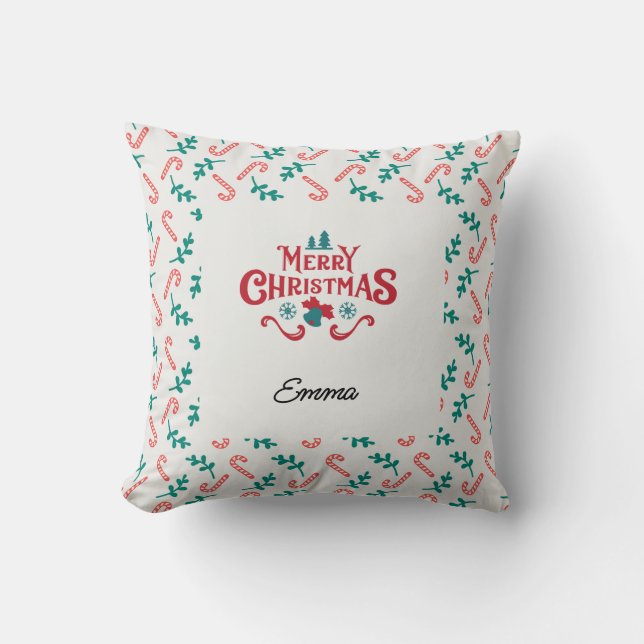Personalized Merry Christmas Name Holiday Pillow (Front)