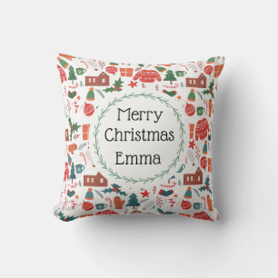 Personalized Merry Christmas Name Holiday Pillow