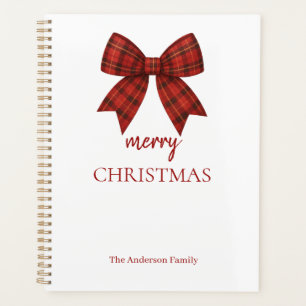Personalized Merry Christmas Red Plaid Bow Planner