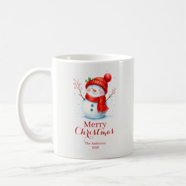 Personalized Merry Christmas Snowman Custom Year  Coffee Mug (Left)