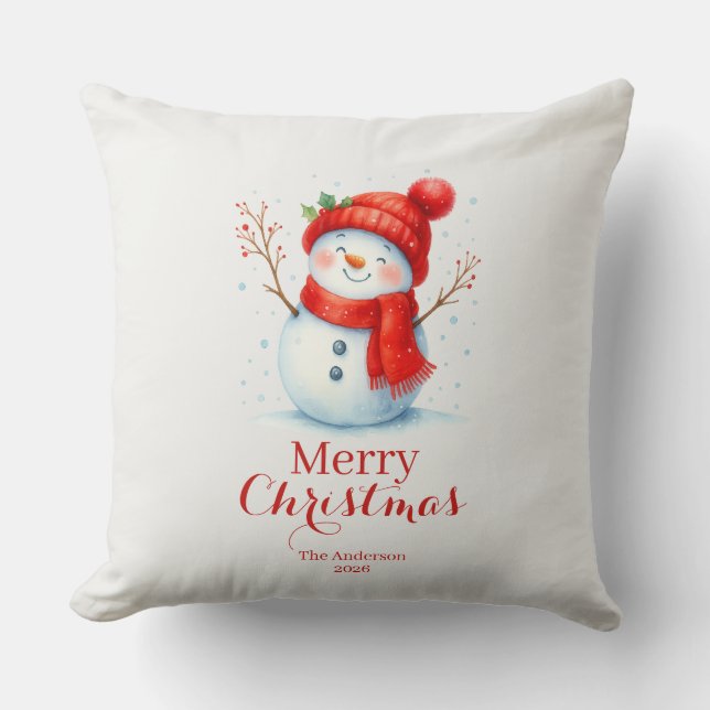 Personalized Merry Christmas Snowman Custom Year  Cushion (Front)